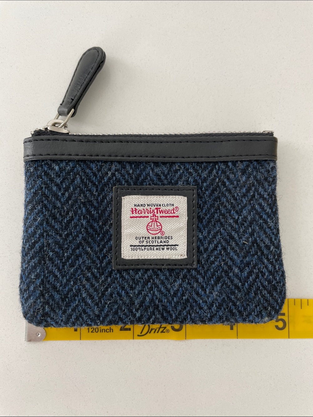 Harris Tweed Navy Zip Coin and Card Pouch Wallet - Picture 14 of 15
